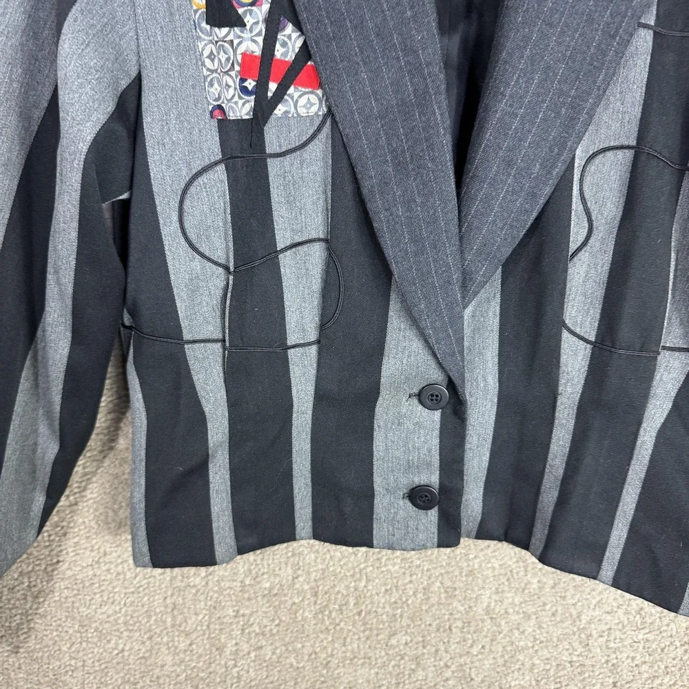 Vtg Canvasbacks Lutton & Horsfield Blazer Womens Small‎ Black Art Patch Jacket - Picture 5 of 11